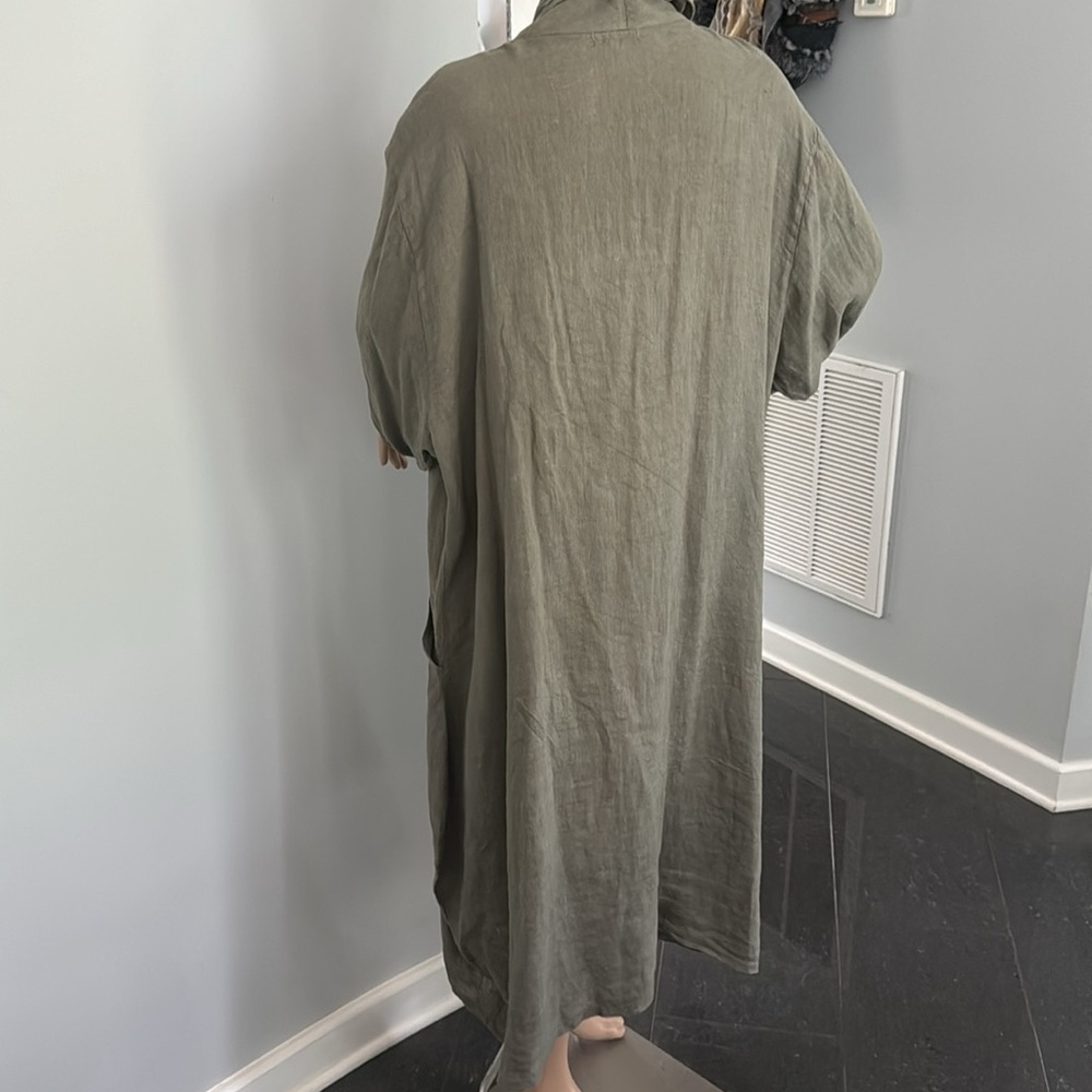 Olive Green Long Button-Front Women's Coat - Picture 8 of 11